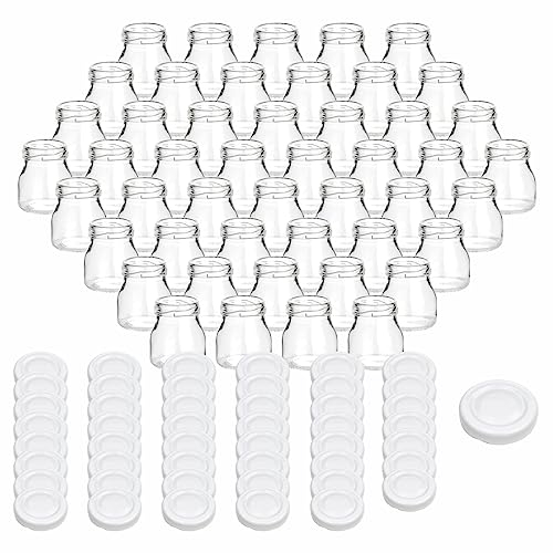 gouveo EGR050W Lot de 48 mini bocaux de conservation ronds avec couvercle à visser blanc 50 ml