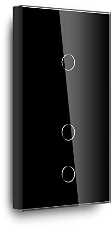 BSEED Touch Lichtschalter 1 Fach 1 Weg mit 2 Fach 1 Weg Wandschalter mit Glasscheibe 3-500W Berührungssensor EU Standard Wandlichtschalter 157mm - schwarz