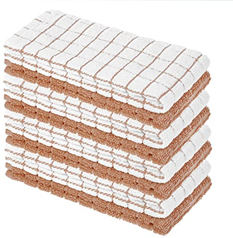 8er Pack Premium Frottee Geschirrtücher 40x64 cm in Weiß/Hellbraun kariert von StickandShine / 100% Baumwolle