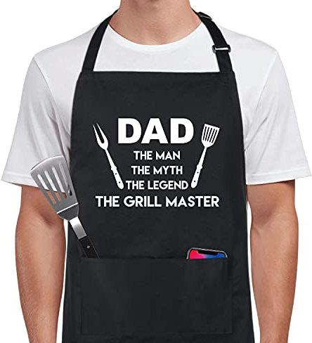 Xornis 100% Cotton Funny Aprons Grill Master with 2 Pockets BBQ Grilling Adjustable Bib Aprons Gifts for Men Dad Friends Father Barbecue