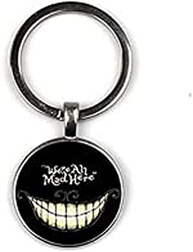 Porte-clés tendance Alice Aventures au pays des merveilles avec cabochon en verre Motif chat du Cheshire