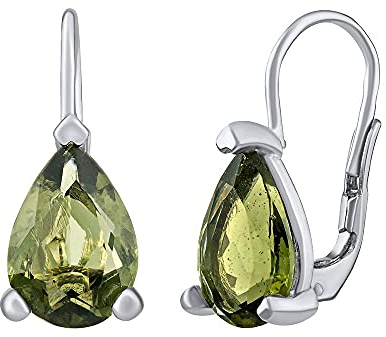 SILVEGO Damen Ohrringe aus 925 Sterling Silber Tropfen mit grünem Edelstein Moldavit