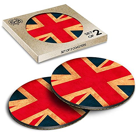 2 x Eco Boxed Cork Coasters - Rustic Union Jack Flag Britain Drink Cup Mug Glass Table Mat #14367
