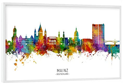 artboxONE Poster mit weißem Rahmen 30x20 cm Städte Mainz Germany Skyline txt - Bild Mainz Cityscape Deutschland
