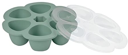 Béaba, Premium Quality Silicone Baby Food Storage Containers, Extremely Temperature Resistant, Oven and Microwave, 6 Compartments, Airtight Lids, 6 x 90 ml, Sage Green
