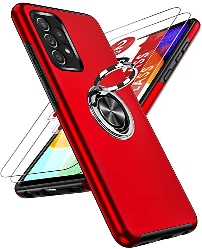 LeYi Hülle für Samsung Galaxy A52S 5G/A52 4G/5G Kameraschutz Handyhülle& 2*Hartglas Folie, Hybrid Schutzhülle Militär Standard Stoßfest Case Handy Hüllen Cover mit Metall Ring Ständer Halter Rot