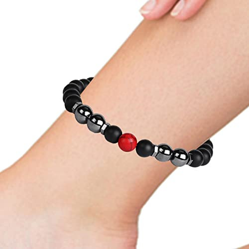 zymay Cheville Noir en Obsidienne | Bracelets Cheville en Obsidienne Noire pour la Protection l'énergie des Chakras - Femmes Hommes Réglable Obsidienne Pied Bijoux Chakra Cadeau