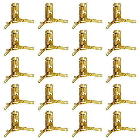 HEVSTIL 20-Pack Brass Foldable Quadrant Hinge,Box Hinge Cigar Case Furniture Hardware for Jewelry Wooden Box Gift Case Pencil Box DIY Handmade,Gold