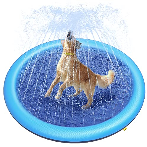 Peteast Hundepool für Große & Kleine Hunde & Kinder 51 Faltbarer Splash Sprinkler Pad, 0.58 mm Verdickt Anti-Rutsch Hunde Wasserspielzeug, Umweltfreundlich Langlebig Planschbecken Hund