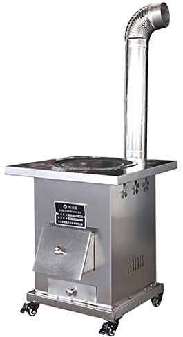 Grande Stufa a Legna, Stufa a Legna Mobile, Stufa in Acciaio Fuso a Risparmio energetico con bollitore in Acciaio Inossidabile, Adatta per la Cucina Quotidiana, Riscaldamento Domestico