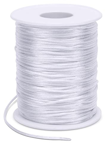 LEREATI Filo Nylon per Braccialetti 1.5mm x 100m Cordoncino Natalizio Cordone di Raso, Cordino per Borse Uncinetto, la Creazione di Gioielli, Fai da Te, Collane, Perline (Bianco)