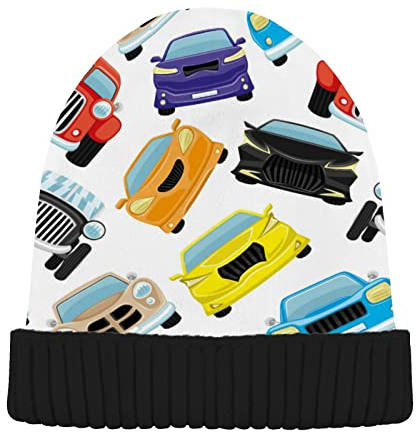 Colored Cars Polizei-Truck Herren Neuheit Beanie Mütze Damen Winter Strickmütze Schwarz, Schwarz , 62