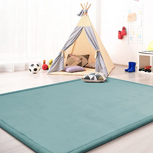 TT Home Krabbelmatte Babyzimmer Teppich Spielmatte Kinder Unifarben rutschfest Flauschig, Farbe: Blau, Größe:120x160 cm