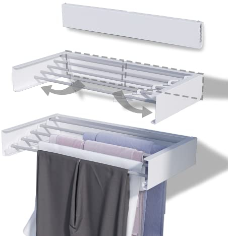 TCO ADVENTURES Unsichtbarer Wäscheständer, 69,8 cm, zur Wandmontage, elegant, matt, Wandaufhänger, zusammenklappbar, platzsparend, mit 30 m Trocknungskapazität (Medium, Weiß)