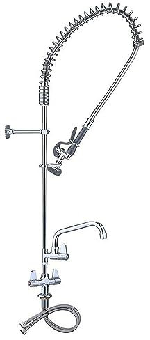 TAIMIKO Commercial Pre-Rinse Faucet Spray Arm Pull Out Flexible Hose Mixer Faucet Sink Stainless Steel Kitchen Wall-Mount Tap (Single Pedestal)