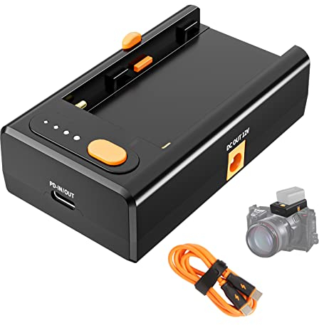ZCGINE NPF-02 Akkuladegerät für Sony NP-F Akku mit 25 W USB-C PD Eingang/Ausgang, DC 8 V/12 V Ausgang Netzteilhalterung für alle DSLR-/spiegellosen Kameras.