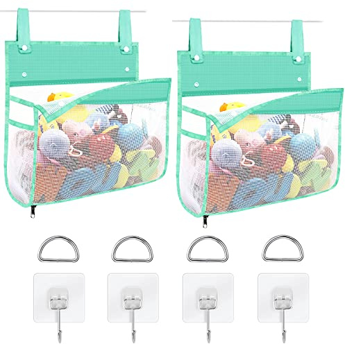 Linkidea - Confezione da 2 organizer portaoggetti in rete per il bagno, cestino da appendere alla vasca con ganci adesivi, portaoggetti da doccia per accessori da bagno per bambini(verde)