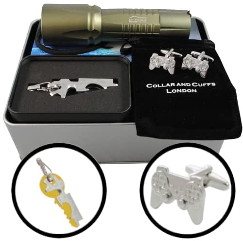 DIY TECH UK - Gifts for Men Gadgets - UNIQUE GIFT PACK With Torch, Multitool and Cufflinks - Mens Gifts for Christmas - Gifts for Him Boyfriend - Birthday Gifts for Men Who Have Everything In Gift Tin