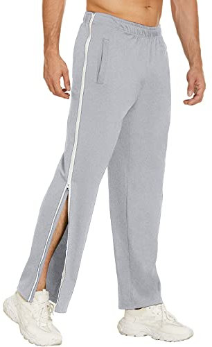 Gefomuofe Herren Trainingshose Seitlicher Knopfleiste Hosen Split Basketball Trainingshose lastischer Bund Jogginghose mit durchgehendem Reißverschluss Reha Hose