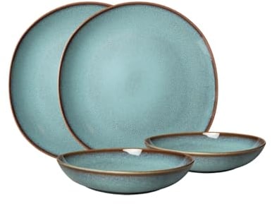 like. by Villeroy & Boch Lave, Set De Vajilla De Loza, 4 Piezas, Aspecto Alfarero, Servicio De Mesa Para 2 Personas, Turquesa