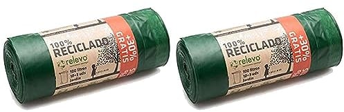 Relevo 100% Recycled Bin Liners, Heavy Duty 100L, 13 Bin Bags (Pack of 2)