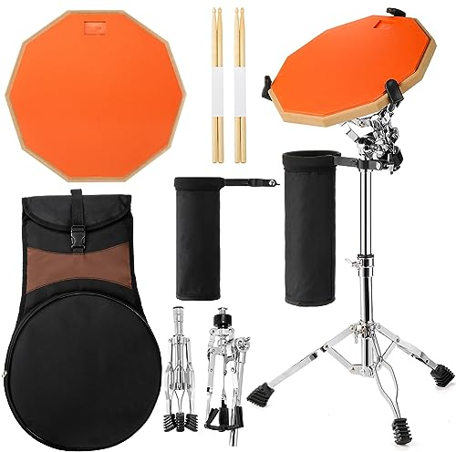 YOUEON Drum Practice Pad Snare Drum Stand Set, 30.5 cm Double Side Drum Pad Set with 5A Drumsticks, Drumstick Holder and Carry Bag, Drum Practice Pad Kit for Adults, Beginners