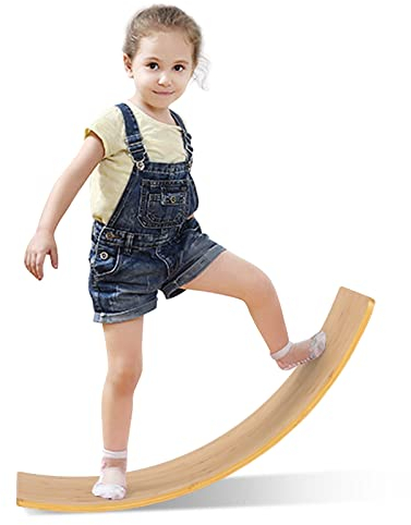 KOMFOTTEU Balancierbrett Balanceboard Holz, Wackelbrett Kurviges Board für Balancier, Balance Board Gleichgewichtsboard bis 150kg belasbar, Holzbrett Holzboard für Kinder