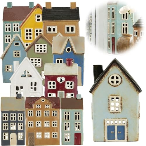LS-LebenStil Teelichthaus Lichthaus 19cm Blau Schwarz Keramik Fachwerkhaus Nyhavn Teelichthalter