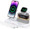 GLILAVOX Chargeur sans Fil 5 en 1 avec réveil pour Apple, Support magnétique pour iPhone 16/15/14/13/12,Apple Watch Series 10/9/Ultra 2/8/7/SE2/6/5,Air-Pods 4/3/Pro 2/Pro/2(Blanc)