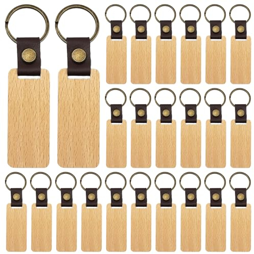 MEYAGOT 30 Stück Schlüsselanhänger Holz, Schlüsselanhänger Holz Rohling, Wooden Keychain Schlüsselring, Holz Schlüsselanhänger Rohlinge Für Lasergravur,Diy Verschiedene Schlüsselanhänger