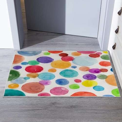 Ansouyi Bunte rutschfeste Teppiche, waschbarer Teppich für Wohnzimmer, Heimdekoration, Teppiche für Spielzimmer, Klassenzimmer, Schlafzimmer, Esszimmer, Kinderzimmer (bunte Punkte, 6 x 91 cm)