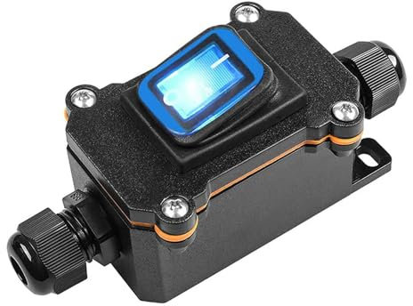 SIGANDG Interruptor Cable en Línea Interruptor Basculante a Prueba Agua 12V DC 25A DPST 4-Pin 12V IP68 Caja Impermeable Doble Orificio Abierto Entrada dos Lados (Azul)