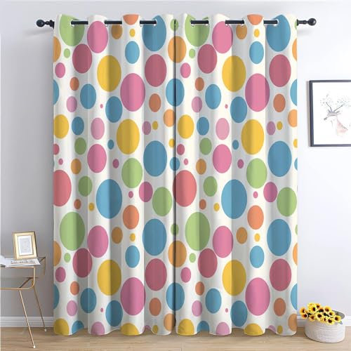 CozyRest Kinder Vorhänge Polka Dot Ösen Gardinen mit Blickdichte Thermo Vorhang Kälteschutz Blackout Curtain Kinderzimmer Schlafzimmer Ösenvorhang Bunte Punkte H 214 x B 91.5 cm