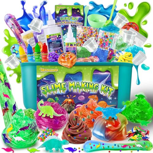 Slime Kit Dinosauro, Galaxy & Glow in The Dark Slime Making Kit per bambini 6-12, Laboratorio Creativo per Fabbricare Slime con Accessori - DIY Slime Bambini Ragazze Gioco Giocattoli Bambina Regalo
