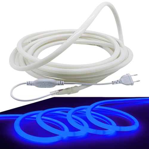 FOLGEMIR 5m Neon Seil Strip Rund, 300° Lumineszenz Blau, LED flexibler Streifen ohne Lichtpunkte, 220V helle 2835 LED Band, IP65 wasserdicht für Garten Party Hochzeit Deko
