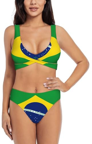 GaxfjRu Brazilian flag Bikini Sets for Women 2 Pcs, High Waisted Bikini Sets for Women, Comfortable Swimsuits for Women 2024 Black