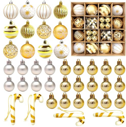 MHwan Weihnachtskugeln Gold, 40 Stück 6CM & 3CM Exquisit Bemalte Weihnachtsbaumschmuck Set, Funkelnde Christbaumschmuck Kunststoff, Fallsichere und Langlebige Christbaumkugeln Weihnachtsbaumkugeln
