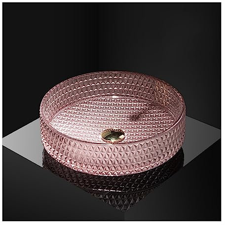 15 Artistic Tempered Glass Pink Bathroom Vessel Sink Bowl - Round Countertop Basin - Modern Design for Elegant Bathroom Decor (B)