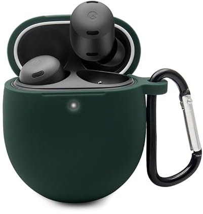 QINOUK Case for Google Pixel Buds Pro 2, [Shockproof] Soft Silicone Full-Body Protection Case with D Shape Clip, Compatible with Google Pixel Buds Pro 2 [Anti-fingerprint]-Green