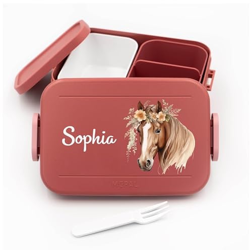 Kinder Bento Box Midi Lunchbox für Mepal Bentobox - Brotdose personalisiert Mädchen - Geschenk Pferdemädchen - 900 ml - Vivid Mauve - personalisierte brotdosen geschenk kindergarten