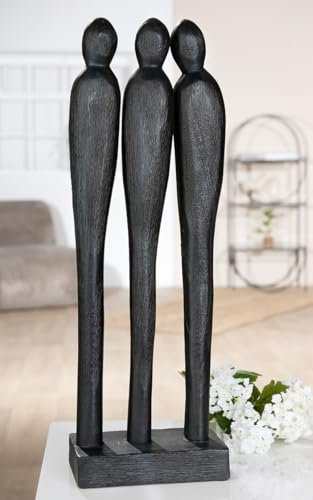 Casablanca - Escultura de 3 Personas, Madera de Mango, Negro, Rugosa, Altura 46 cm, Ancho 16 cm, Profundidad de 9 cm, Arte, decoración, decoración del hogar, Idea de Regalo