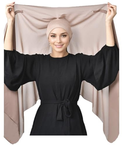HURESON Sofortiges Chiffon-Hijab-Set mit Magnetnadeln, Kopfbandagen, Hijabs-Schal mit Modellunterkappe, 5# Khaki, Large