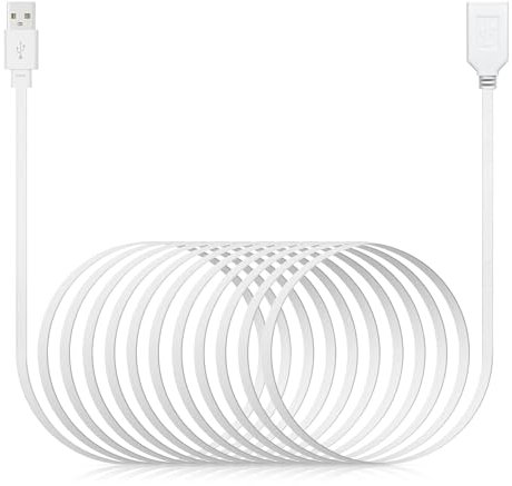 50ft Power Extension Cable Compatible with Blink Mini 2, WyzeCam v4 and Pan v3, Tapo C120, Kasa Indoor, YI Pro, eufyCam E220 Security Cameras - 15m Long Flat USB Male to Female Charging Cord, White