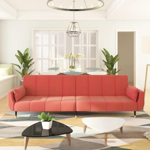 Tidyard Canapé-lit à 2 Places avec Deux oreillers Rose Velours, Canapé Convertible Siège Confortable Banquette Lit pour Salon, Chambre d'amis, Appartement, Petit Espac
