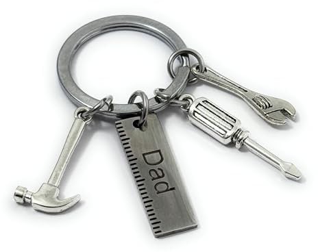 FizzyButton Gifts Dad DIY Charm Keyring Key Ring with Spanner, Hammer, Screwdriver and Dad Charms