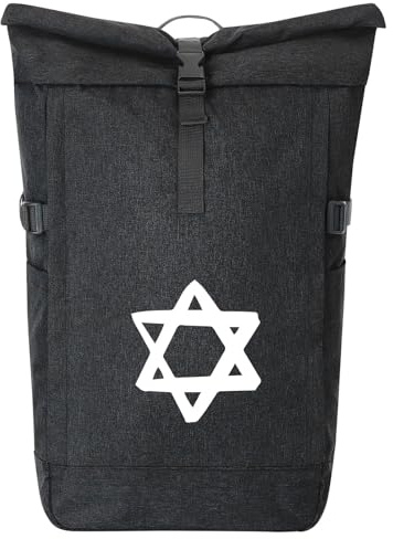 Huuraa Kurierrucksack Davidstern Judentum 30-44 Liter Black Melange Fairtrade Rolltop Rucksack Geschenkidee