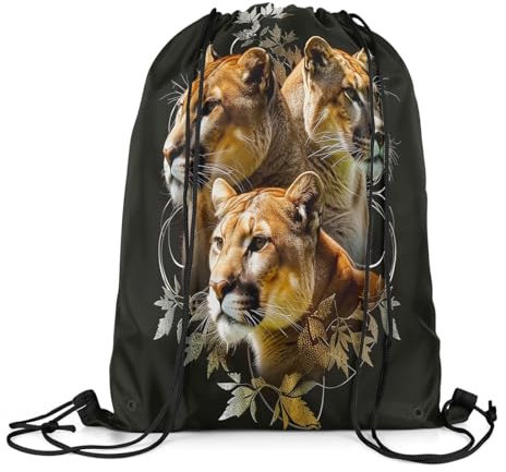 Drawstring Backpacks Patrón De Animales De Safari De Puma Ligera Escolares con Cordón Plegable Mochila Cuerdas para Baloncesto Escuela Acampada