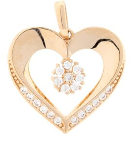 Golders Herz-Anhänger aus 585 Rotgold mit blumenförmigem Zirkonia-Element, Kettenanhänger