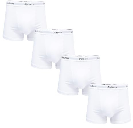 OddBalls | Mens Boxers Multipack | 4 Pack | Classic Fit | Mens Underwear | Hipster Boxer Shorts | Cotton Boxers | Elastic Waistband (UK, Alpha, XXS, Plus, Regular, Classic White)
