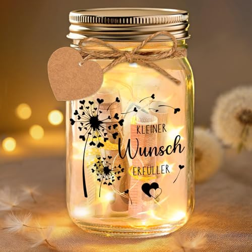 Wunscherfüller Geldgeschenk – LED Wunschgeld Flaschenlicht Pusteblume | Geldgeschenk Verpackung Weihnachten Geburtstag Hochzeit Konfirmation Jugendweihe, Personalisierte Geschenke für Frauen Männer